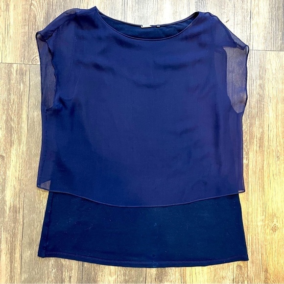 Elie Tahari Navy Blue Sheer Layered Sleeveless Chiffon 100% Silk Overlay Top S - Picture 6 of 11